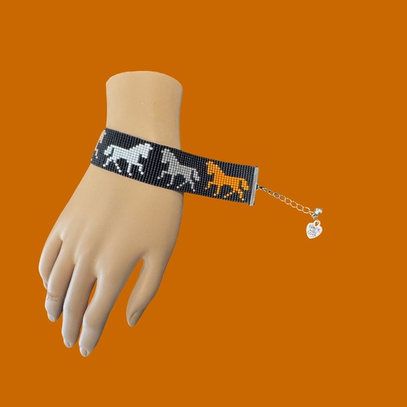 Hand Crafted Black Bracelet with Horse Design - Picture 3 of 7